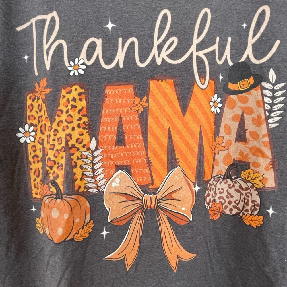 Thankful Mama Thanksgiving Holiday Graphic Tee. Plus Size 2X - Picture 3 of 6